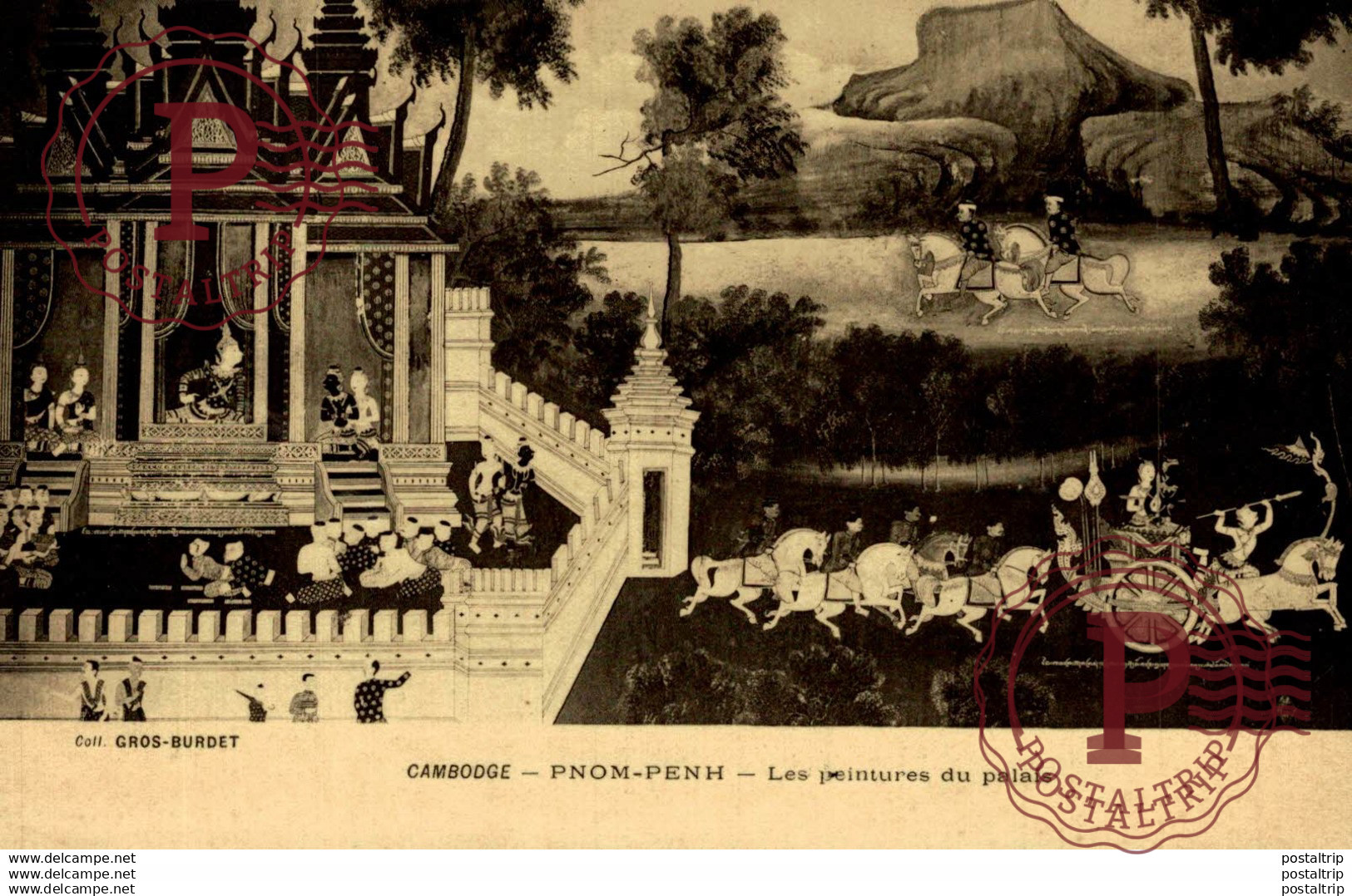 RPPC  CAMBODGE PHOM PENH LES PEINTURES DU PALAIS