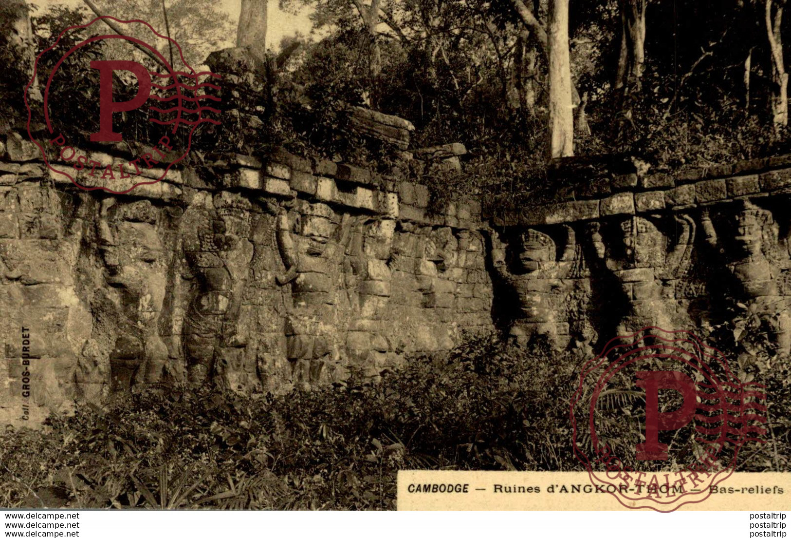 RPPC  CAMBODGE  RUINES D'ANGKOR  THOM  BAS RELIEFS