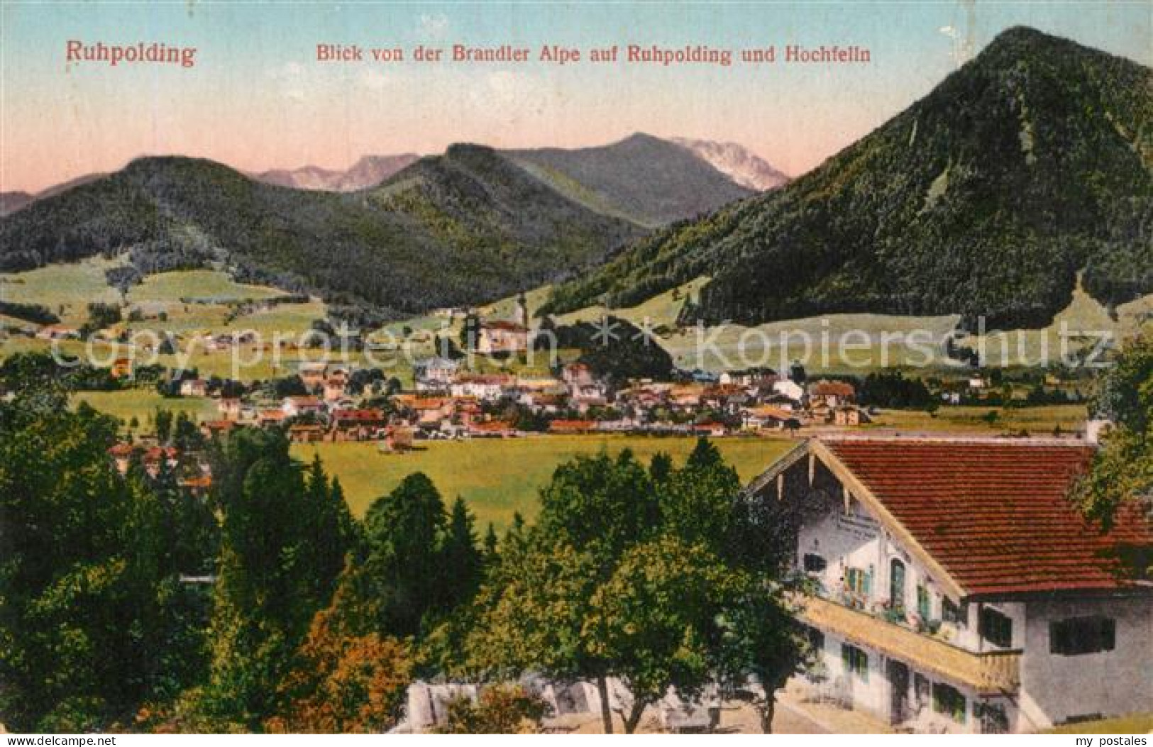 Ruhpolding Bayern Blick von der Brandler Alpe auf Ruhpolding und Hochfelln