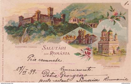 ROMANIA - Salutari din Romania, Tismana Arges Sinaia 1899 Postcard Storck Muller
