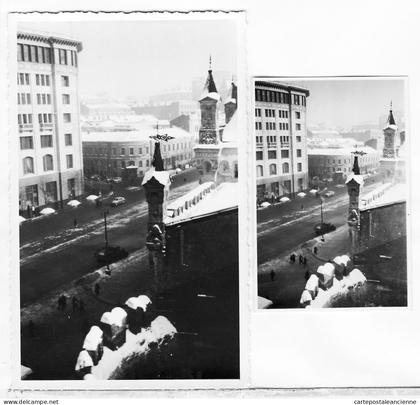 18360 / MOSCOU Moscow Rue Hiver Lot de 2 Petites Photographies 68x95 mm Moskau Moscù МОСКВА 1953 CCCP URSS USSR