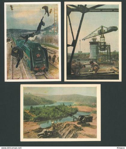 CONSTRUCTIONS in Russia set of 3 vintage postcards Строительство Russia