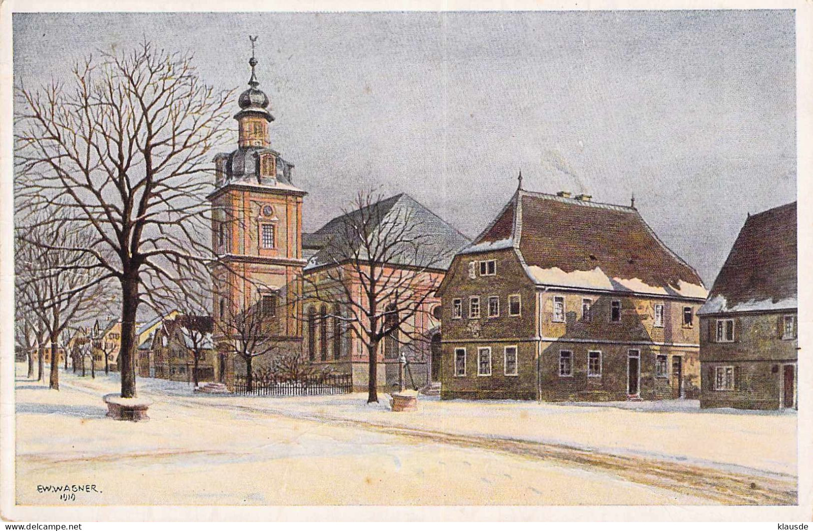 Rüsselsheim a.Main - Marktplatz m.Kirche u.altem Rathaus Künstlerkarte F.W.Wagner