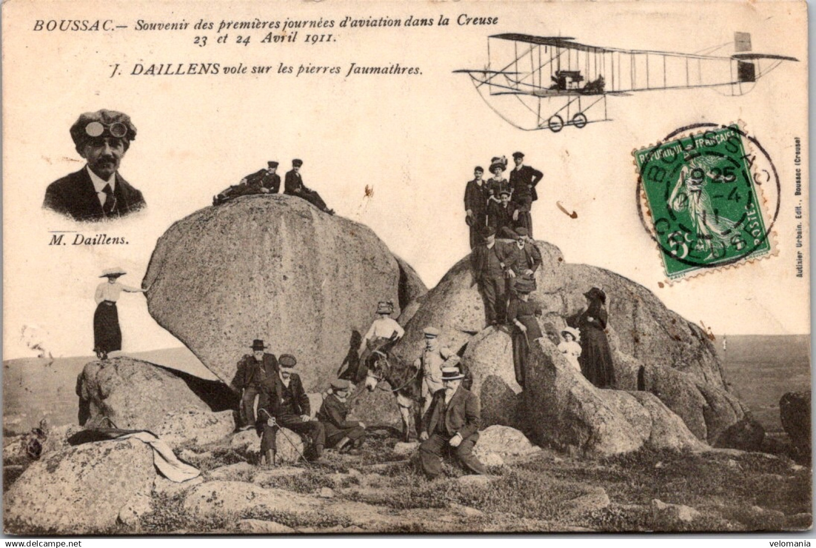 S23160 cpa 23 Boussac - Souvenir d' Aviation 1911 - J. Daillens vole sur les pierres Jaumathres