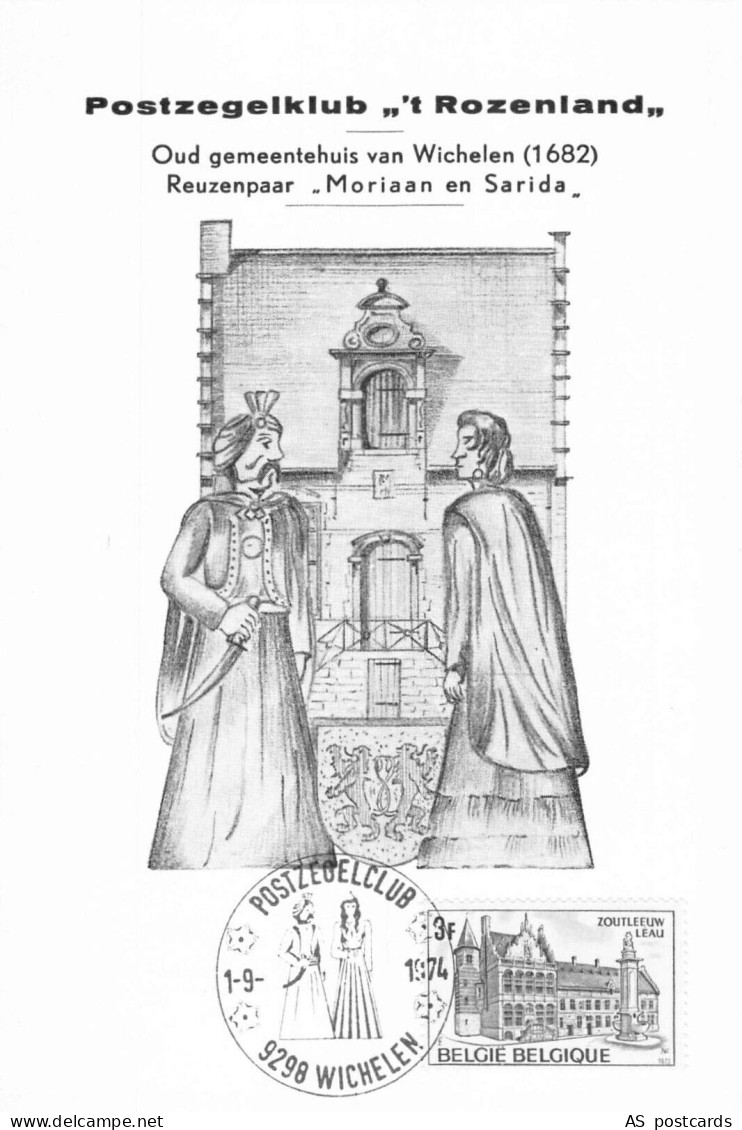 SA35c Belgium 1974 Stamp club Rozenland Old town hall of Wichelen souvenir leaf