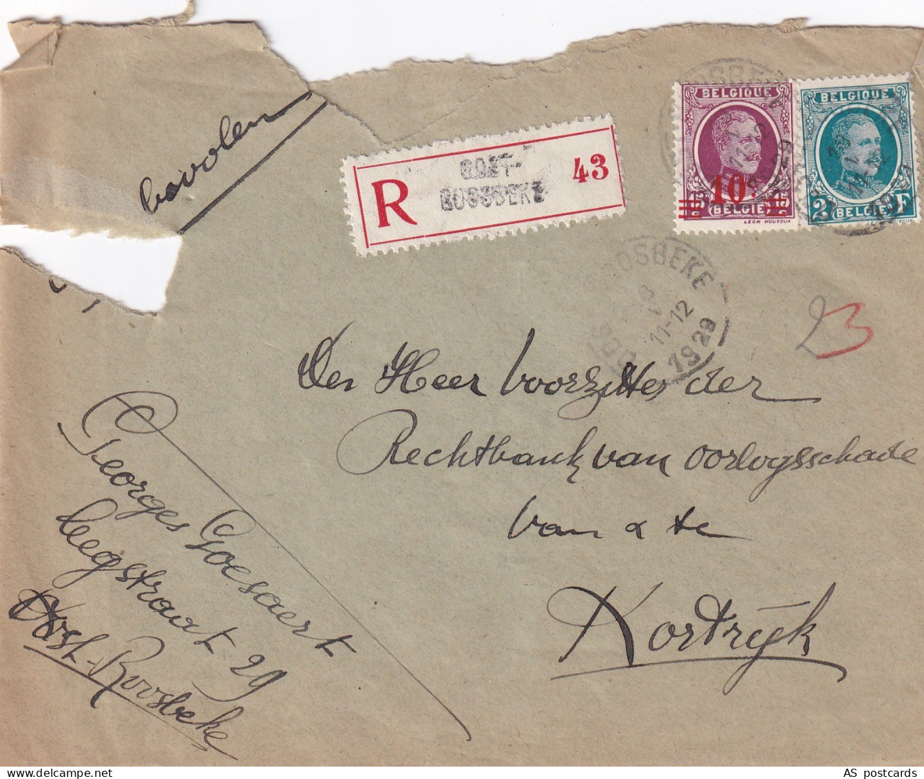 SA60 Belgium Borsbeek 1929 used cover
