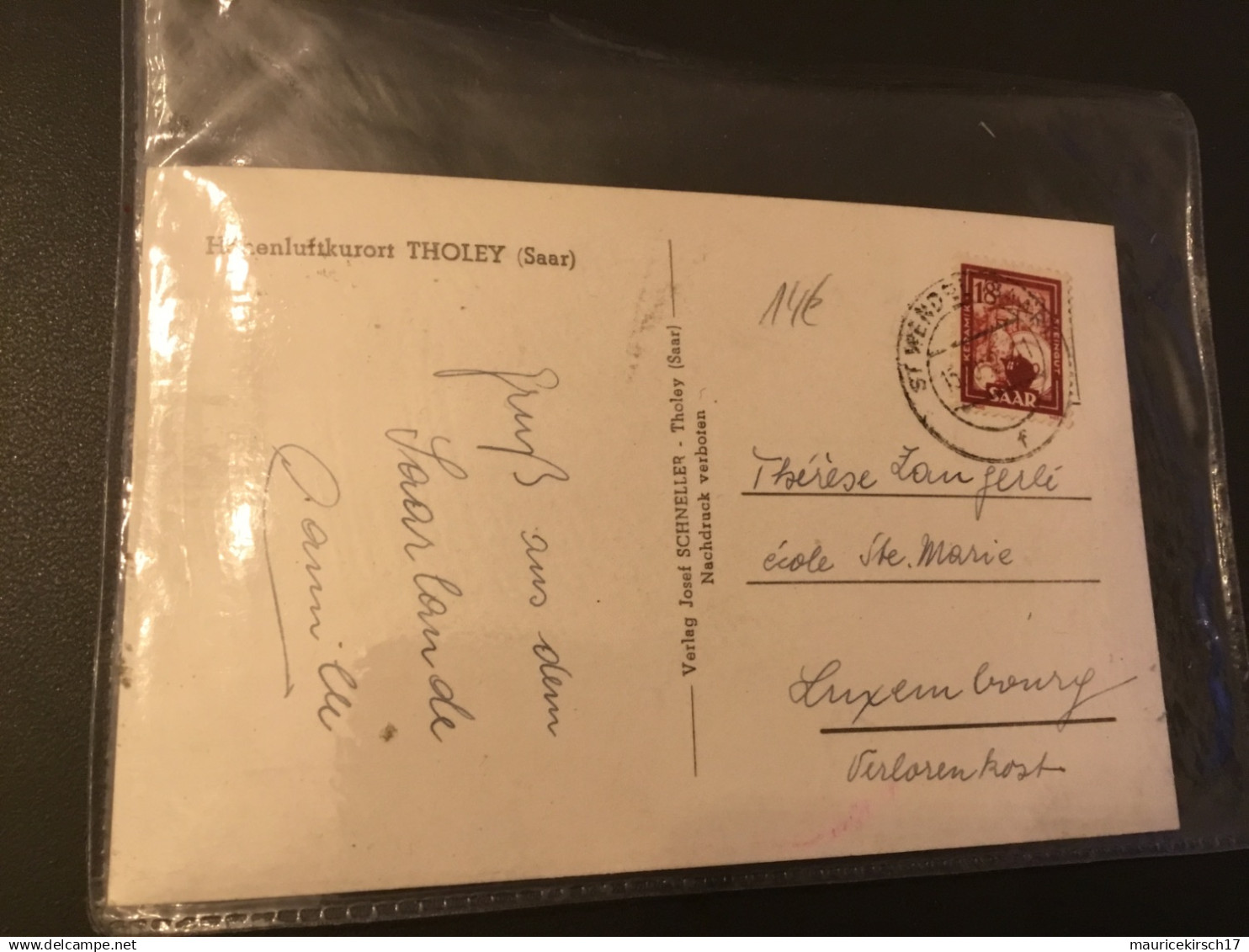 Saarland postkarte ansichtskarte saar tholey sankt wendel 1952 nach Luxemburg
