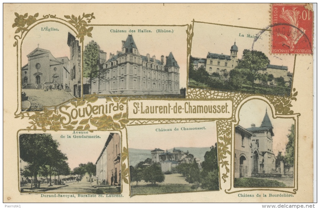 SAINT LAURENT DE CHAMOUSSET - Jolie carte gaufrée avec dorures vues multiples "Souvenir de SAINT LAURENT DE CHAMOUSSET "