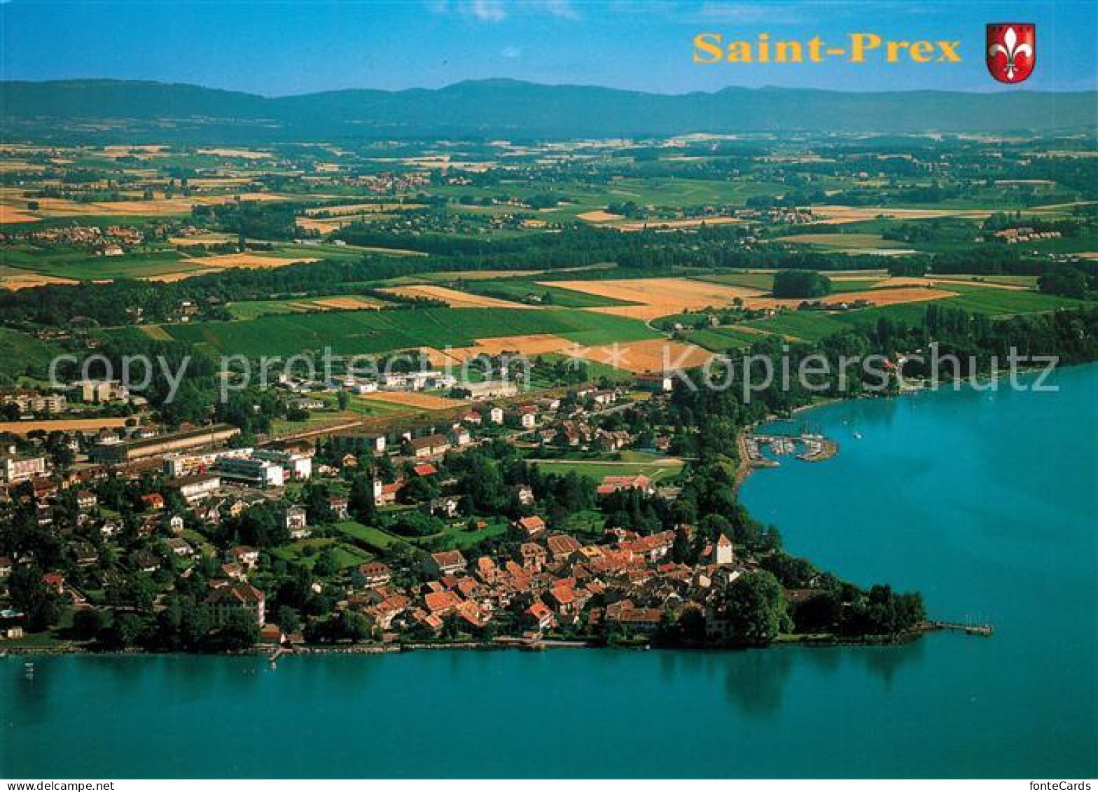 Saint Prex avec Lac Leman et Jura Genfersee Fliegeraufnahme