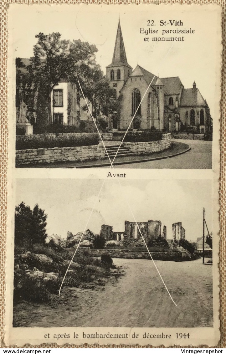 SAINT-VITH SANKT-VITH église paroissiale et monument avant et après le bombardement de 12 1944 CP édit Imp Doome