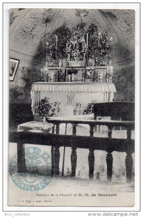Sainte-Jalle, intérieur de la chapelle de Notre-Dame de Beauvert, cliché A. Sage, cachet J.C.C. Allemand, diocèse de Gap