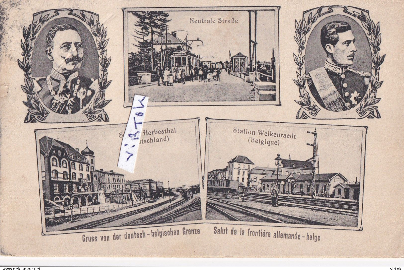 Salut de frontière Allemands- Belge :  Welkenraedt Station - Herbesthal Station  ( militaire afstempeling )  ROI Albert