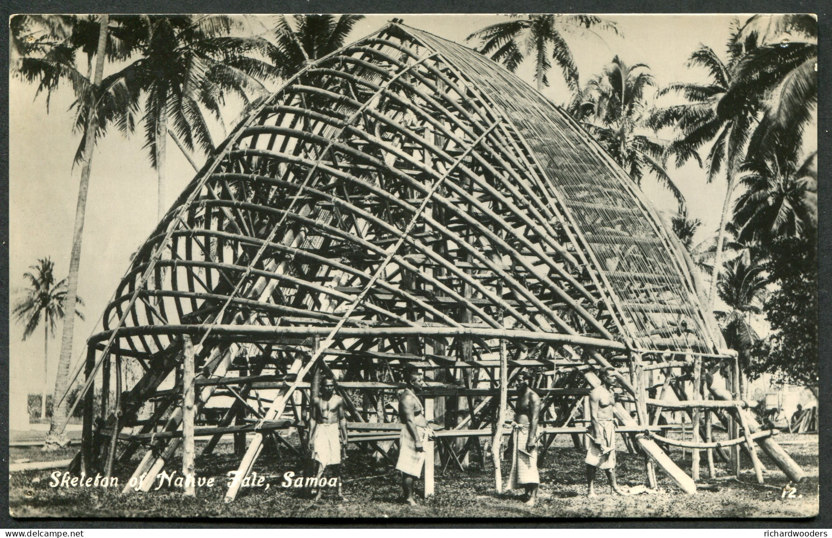 Samoa real photo postcard Skeleton of Native Fale Hut Samoa, Tattersall's