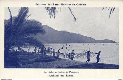 PC SAMOA, PACIFIC, PÉCHE AU LAULOA, Á PAGOPAGO, Vintage Postcard (b19438)