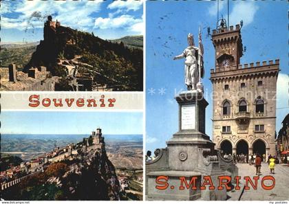 San Marino Repubblica Seconda torre e panorama Palazzo dei Reggenti e Statua del