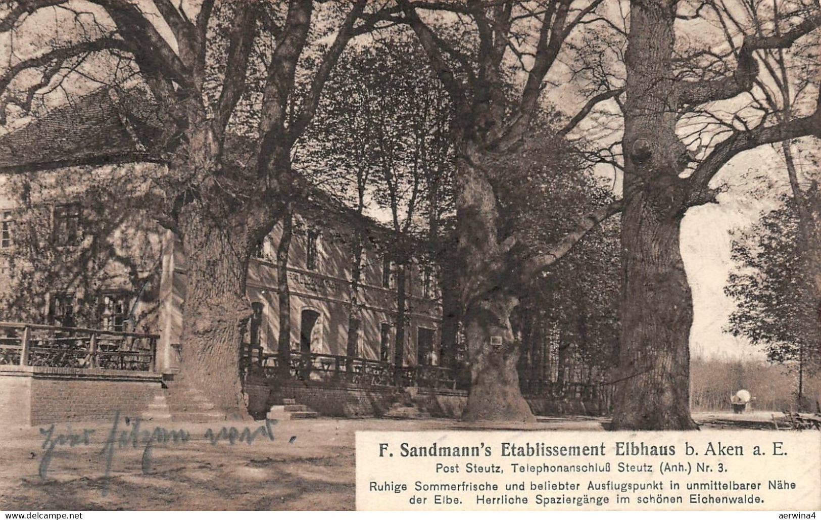 Sandmann Etablissement Elbhaus bei Aken (Elbe) AK 1914