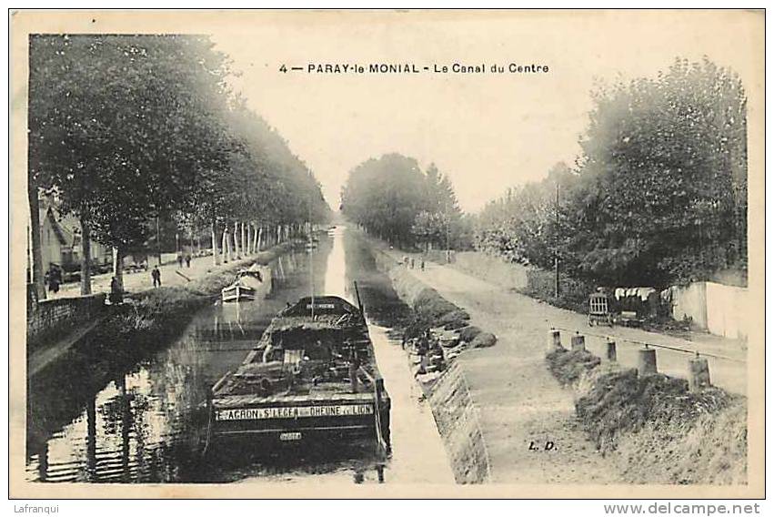 saone et loire - ref A71- paray le monial -le canal du centre - peniche - theme peniche  - carte bon etat  -
