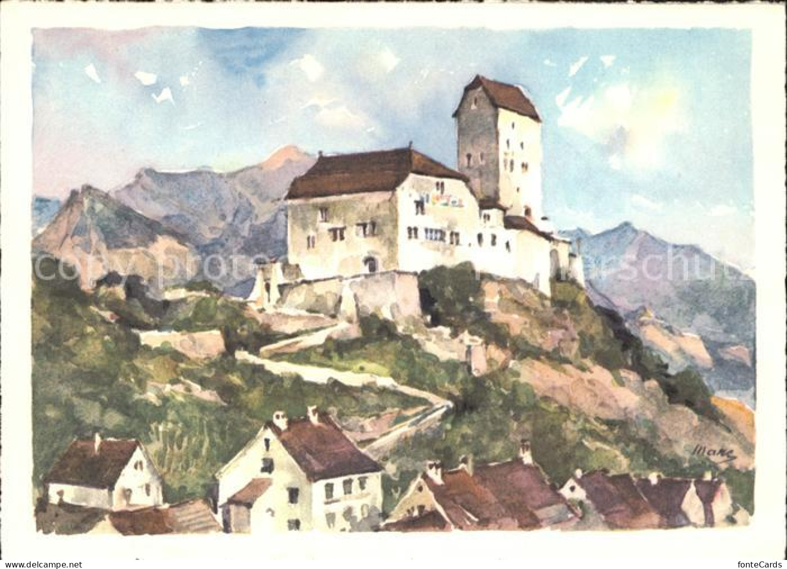 Sargans Schloss Sargans Aquarell