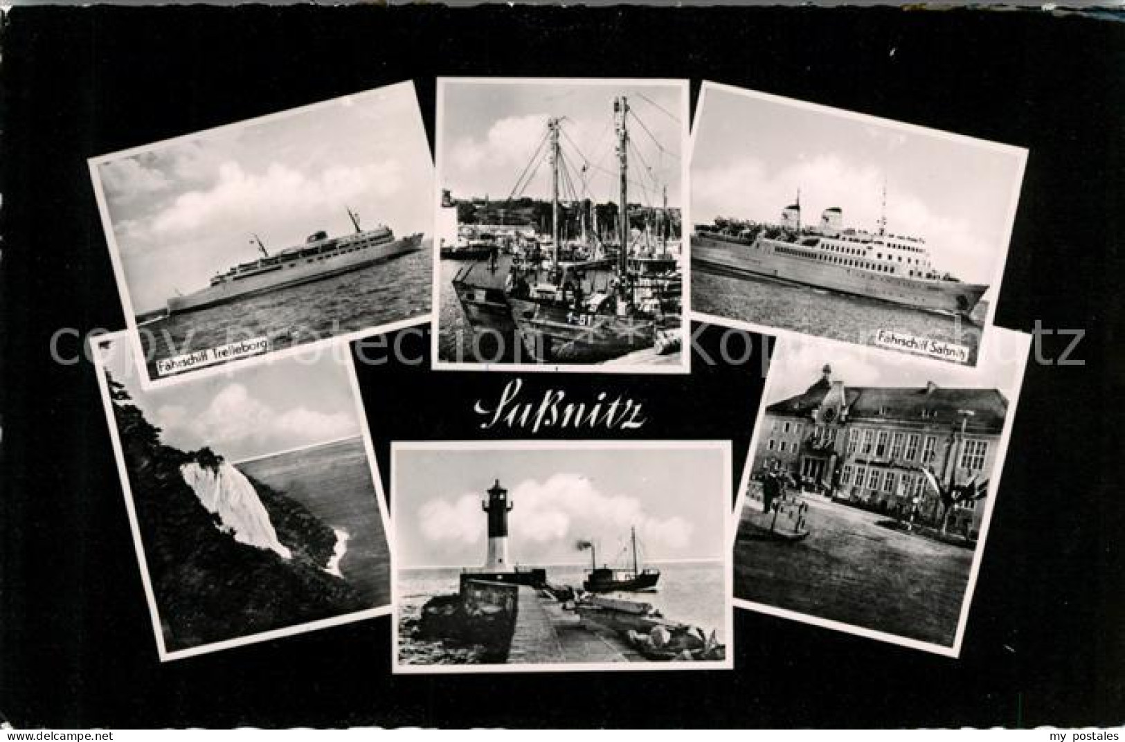 Sassnitz Ostseebad Ruegen Faehrschiff Sassnitz Trelleborg Leuchtturm Rathaus