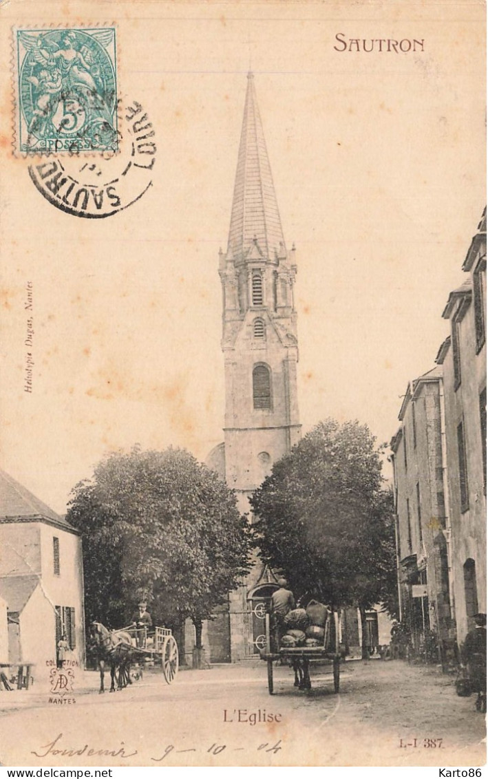 sautron * place de l'église du village * attelage cheval