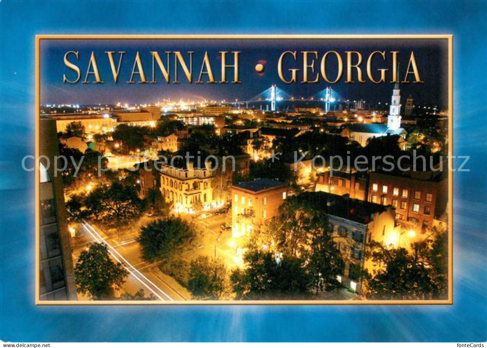Savannah Georgia Night view of Savannah River and the Talmadge Memorial Bridge