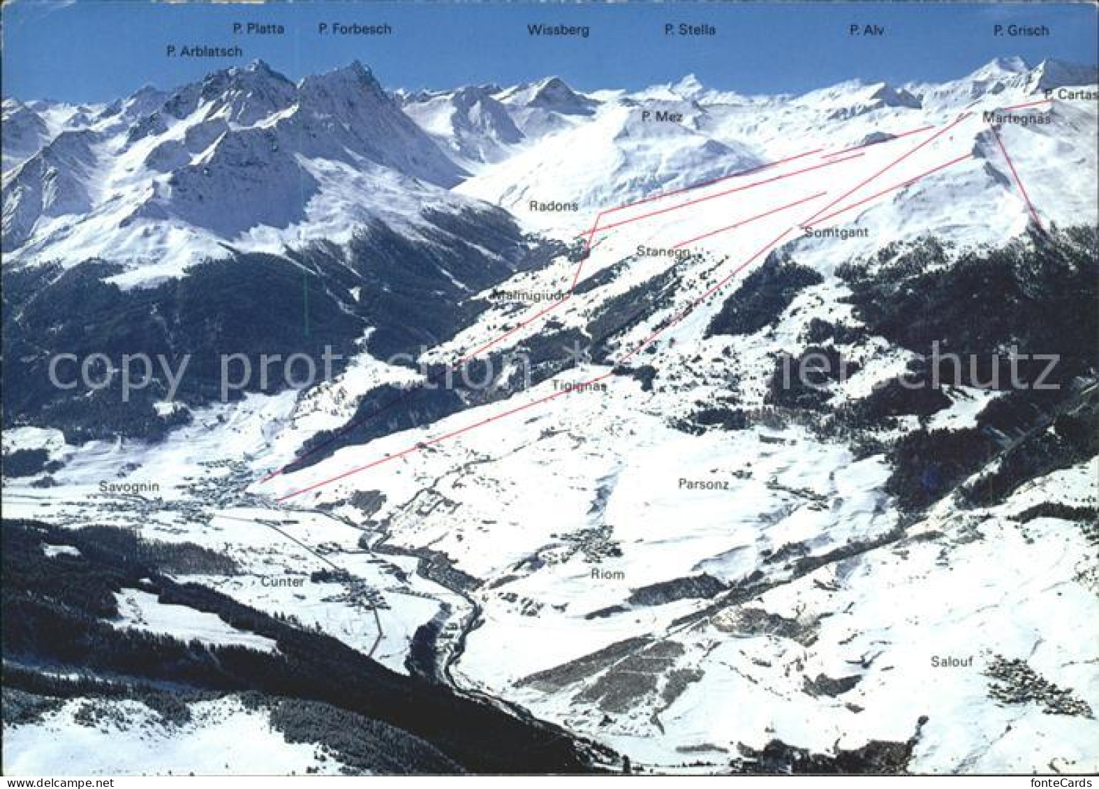 Savognin Cunter Riom Parsonz Salouf Panoramakarte Skigebiet
