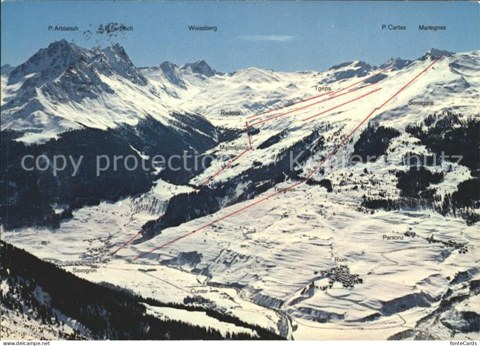 Savognin Riom Parsonz mit Martegnas Skigebiet