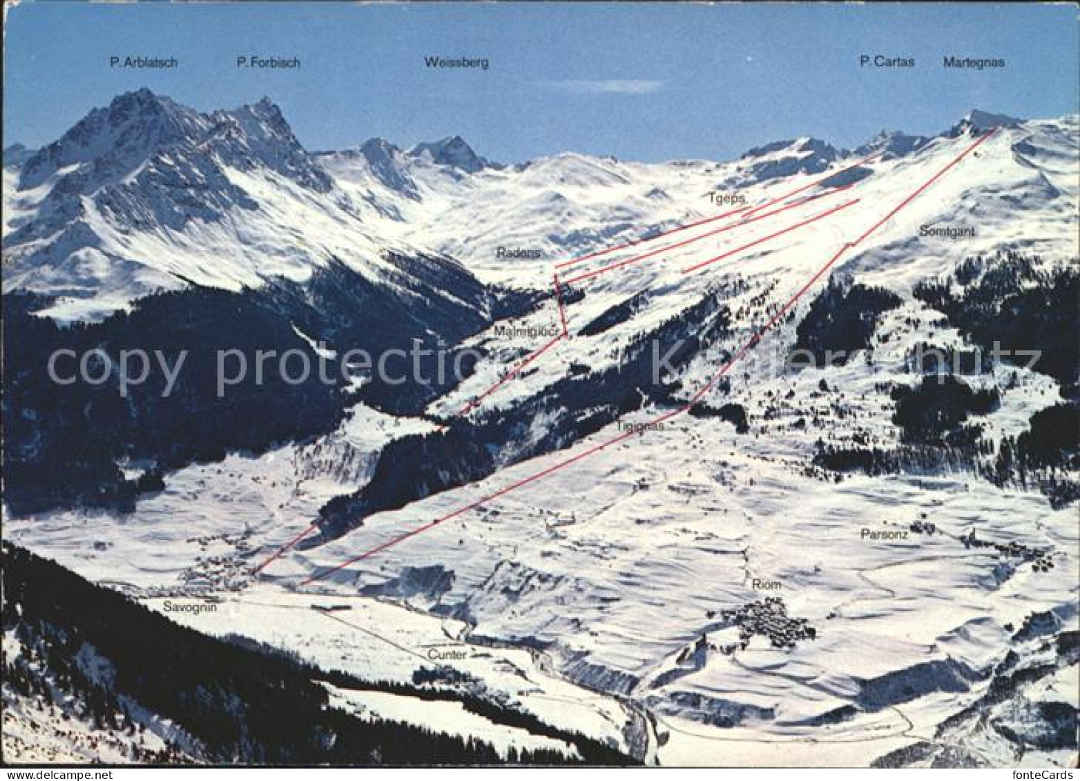 Savognin Riom Parsonz Panorama Martegnas Skigebiet