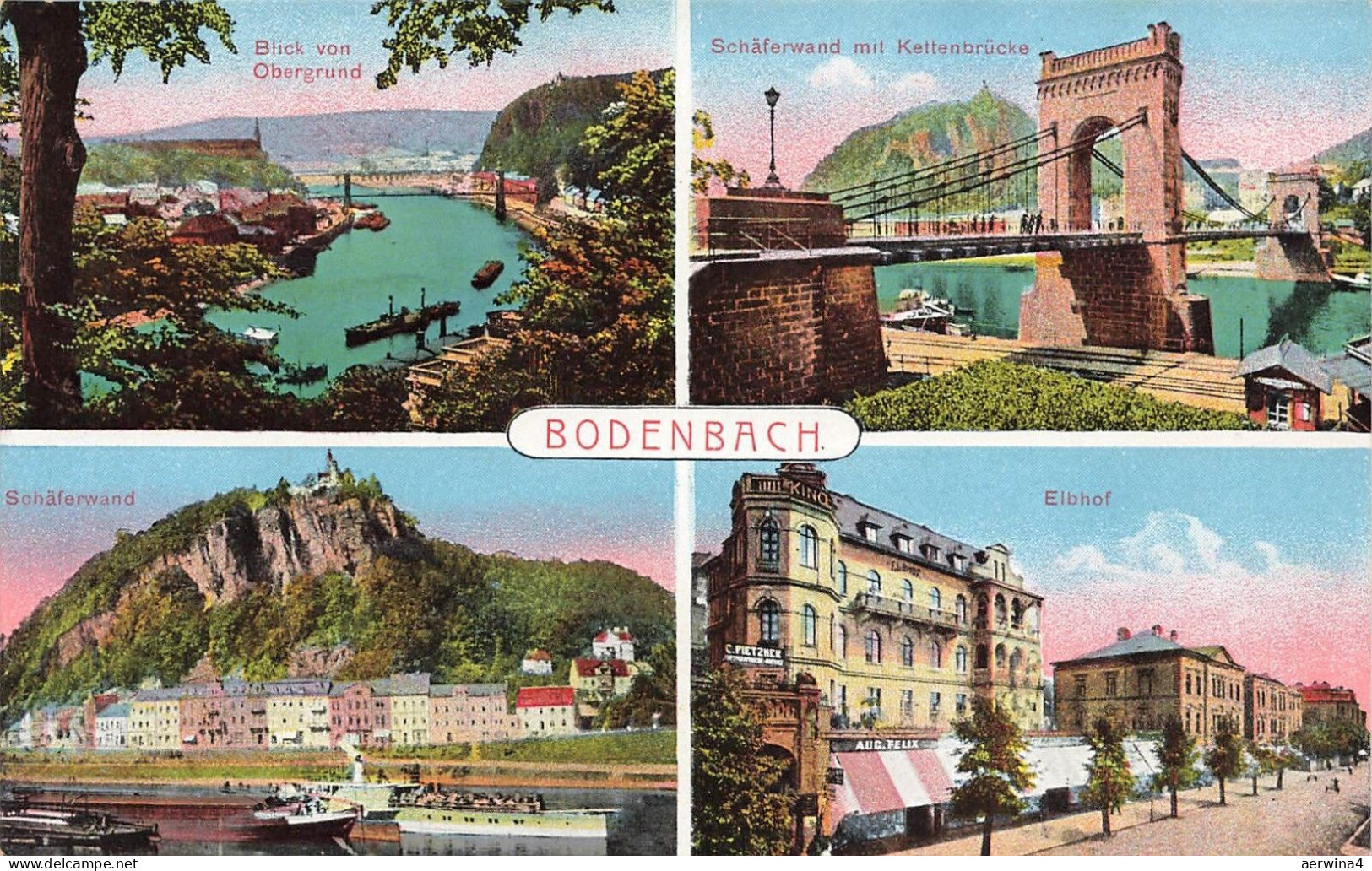 Schäferwand mit Kettenbrücke und Elbhof Tetschen-Bodenbach Böhmen Postkarte AK