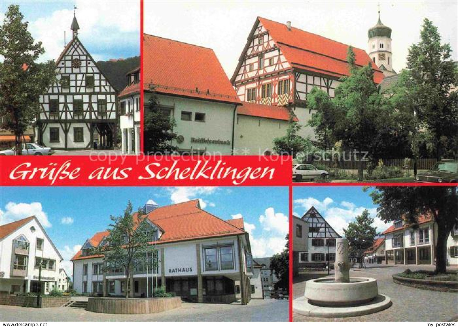 Schelklingen Motive Stadtzentrum Fachwerkhaeuser Kirche Brunnen Rathaus