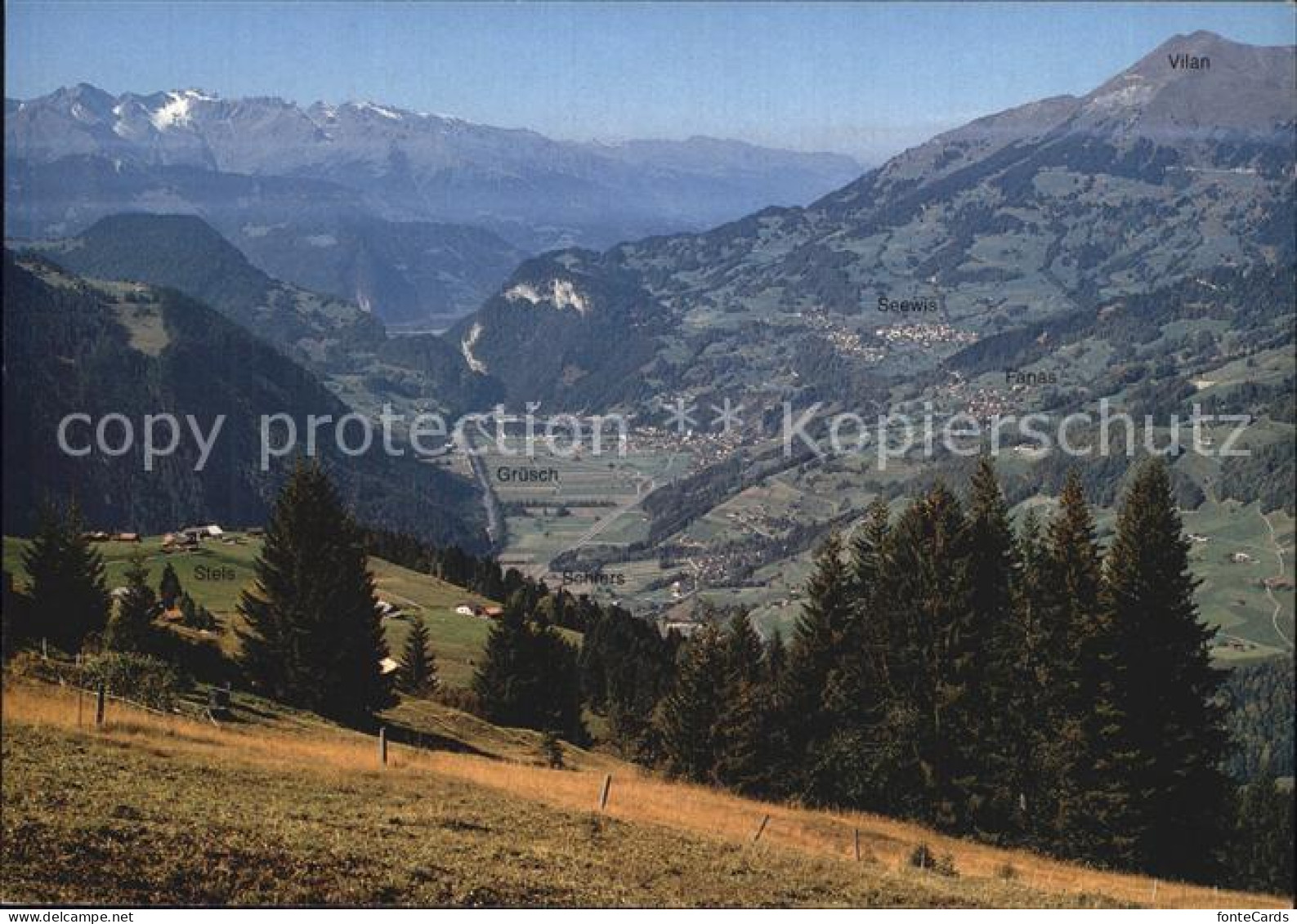 Schiers Blick vom Stels auf Gruesch Seewis Fanas Graue-Hoerner Vilan