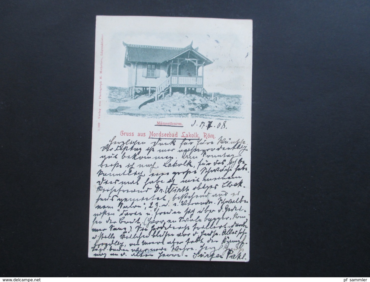 Schleswig / Dänemark 1908 seltene AK Mäuseturm Gruss aus Nordseebad Lakolk Röm / Römö! RRR