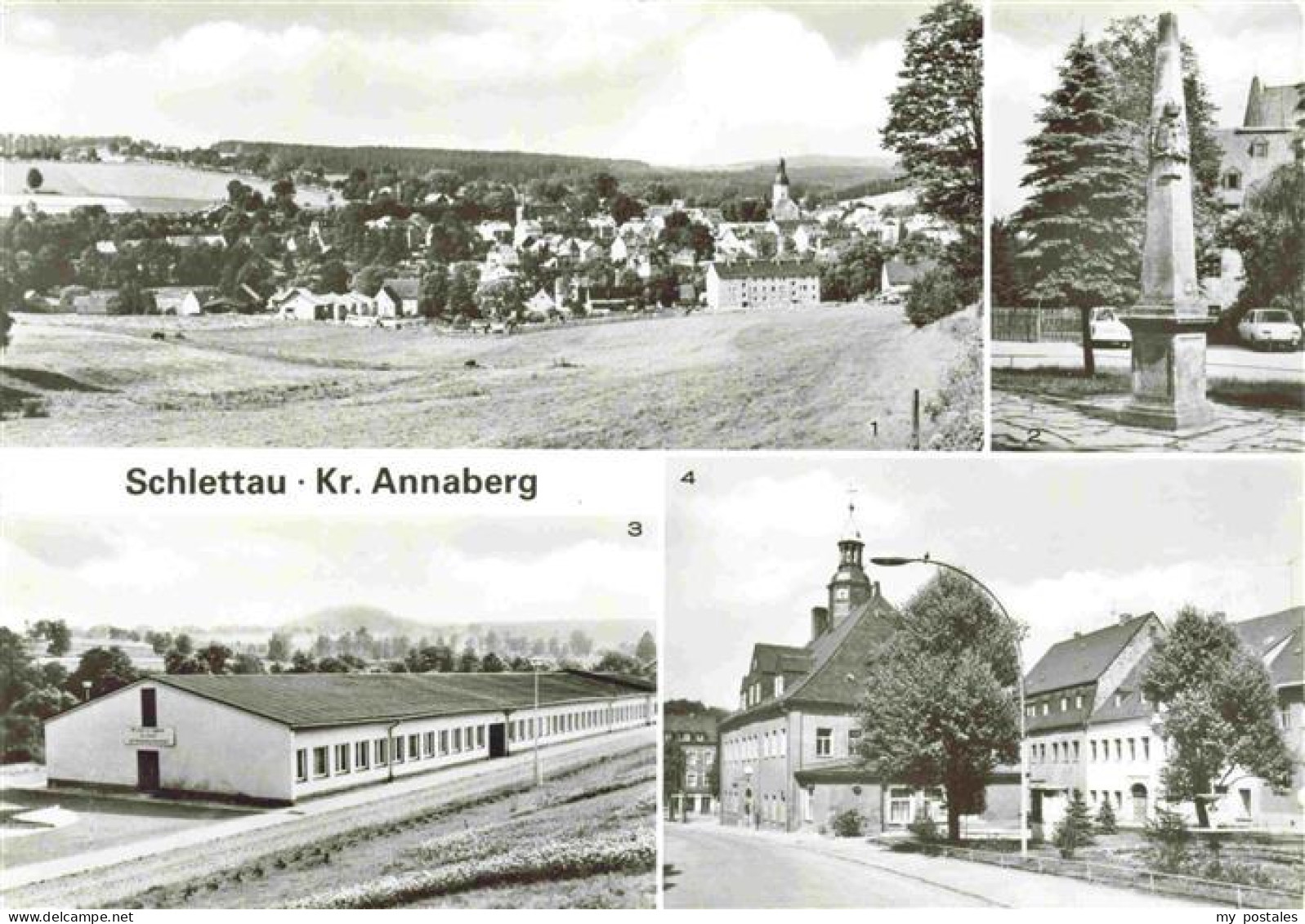 Schlettau Erzgebirge Panorama Postmeilensaeule LPG Pflanzenproduktion Lenin Mark