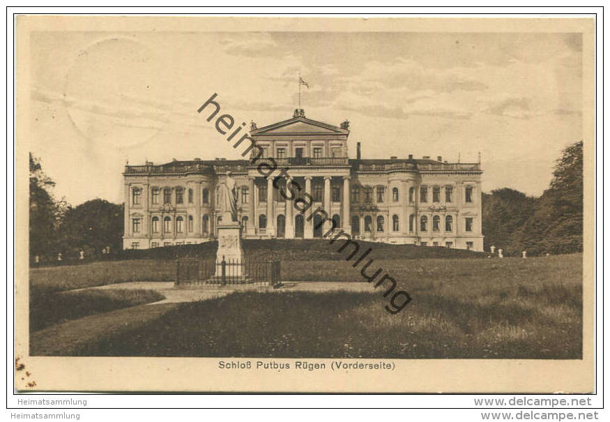 Schloss Putbus auf Rügen - Vorderseite - Verlag van Aaken Putbus Rügen gel. 1927