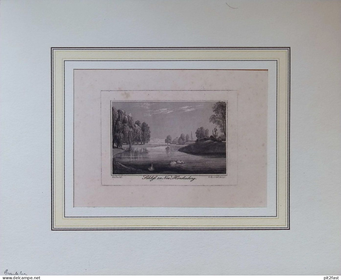 Schloß zu Neuhardenberg , 1831 , alter Original Stahlstich , 300x240 mm , Seelow !!