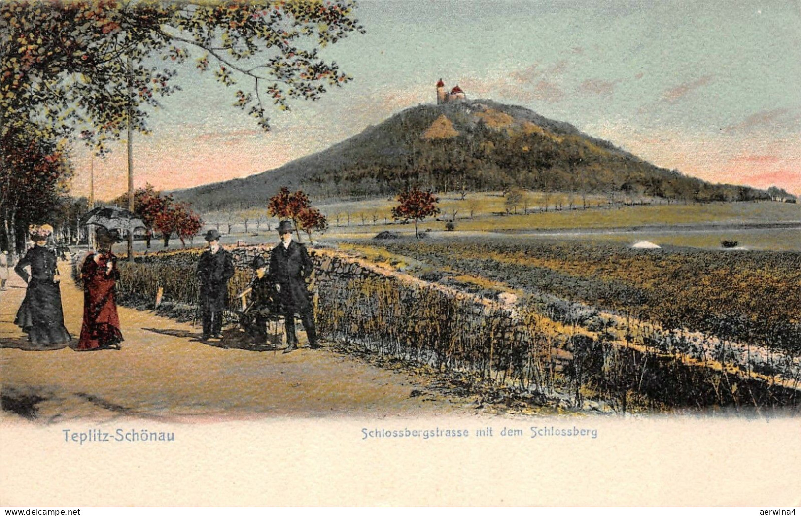 Schlossbergstrasse mit dem Schlossberg Teplitz-Schönau Böhmen Mähren Postkarte