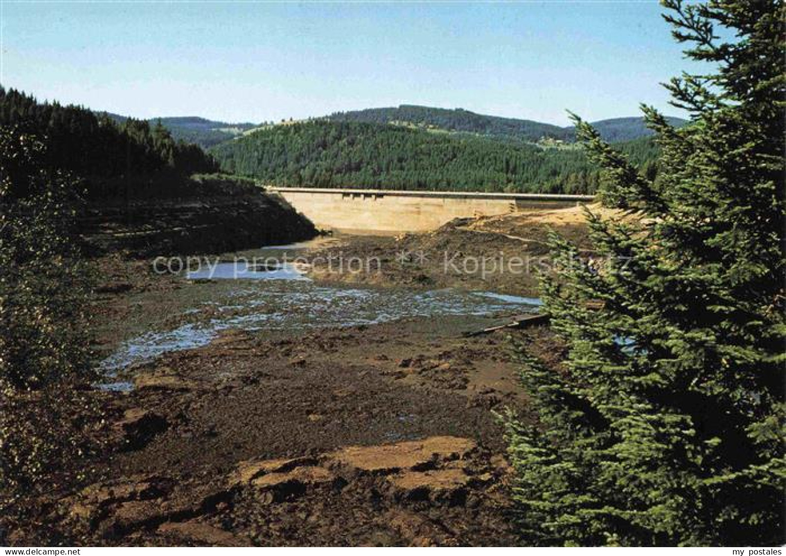 Schluchsee Abgelassenes Wasser im Schluchsee 1983 Staumauer Wasserkraftwerk