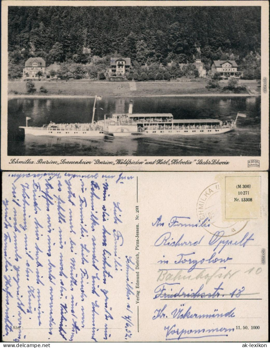 Schmilka Schauffelraddampfer, Pension Waldfrieden Hotel Helvetia 1938