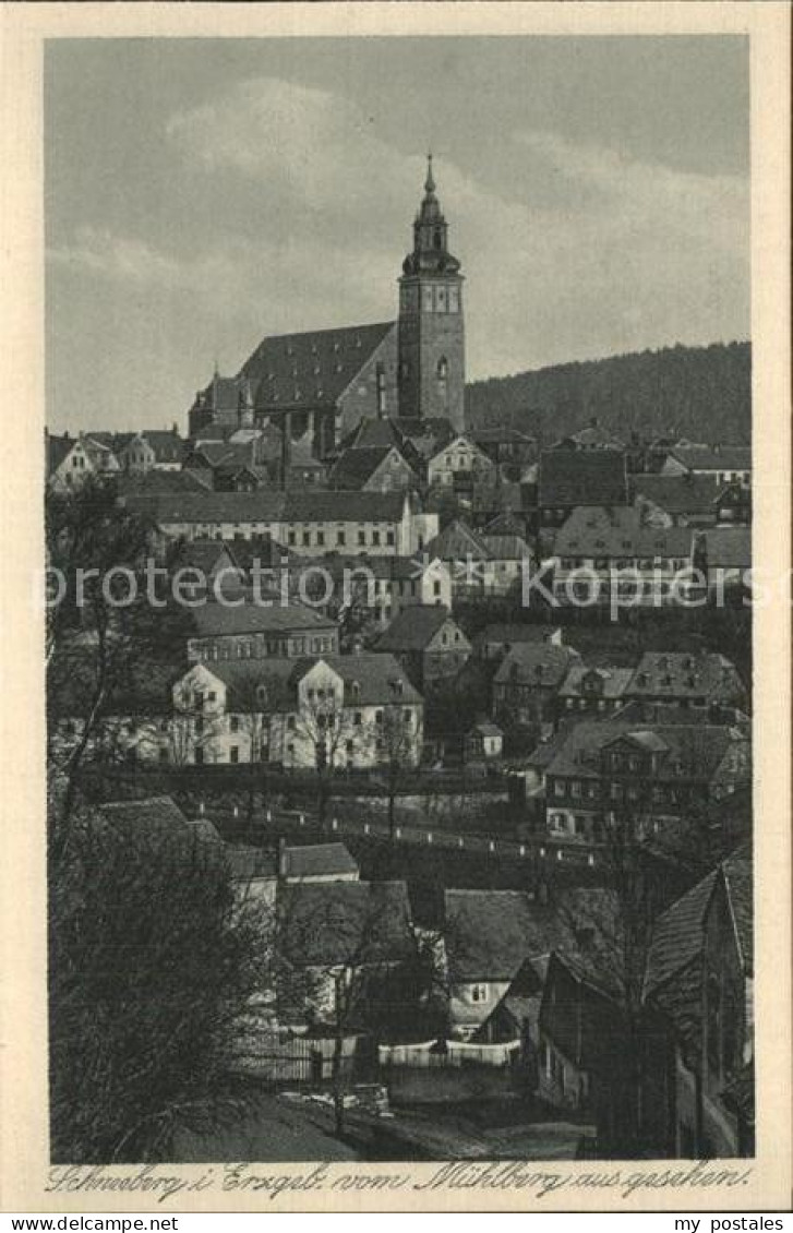 Schneeberg Erzgebirge Ortsansicht mit Kirche vom Muehlberg gesehen Kupfertiefdru