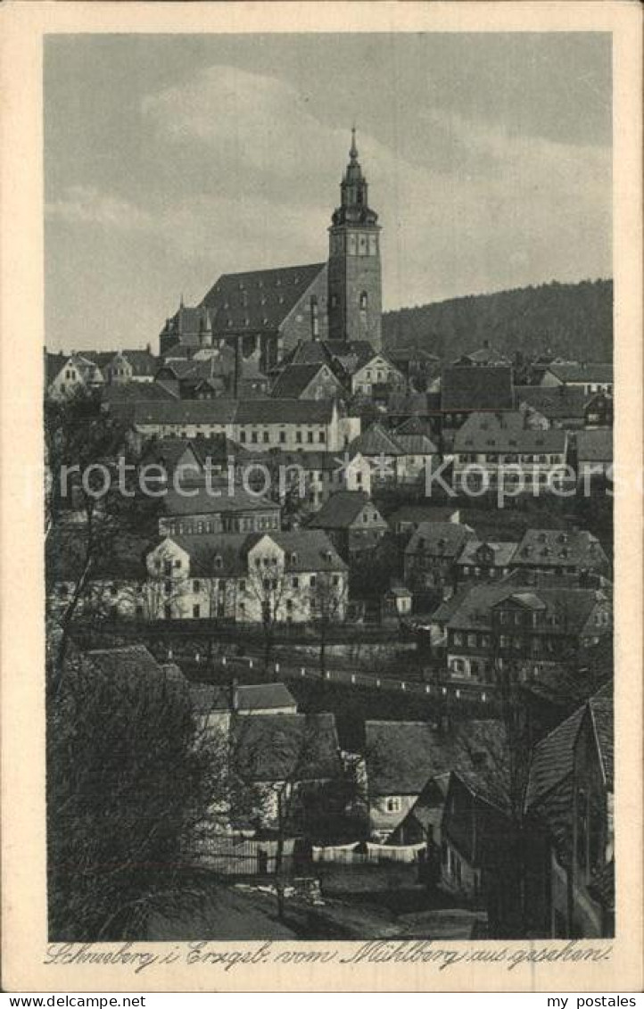 Schneeberg Erzgebirge Ortsansicht mit Kirche vom Muehlberg gesehen Kupfertiefdru