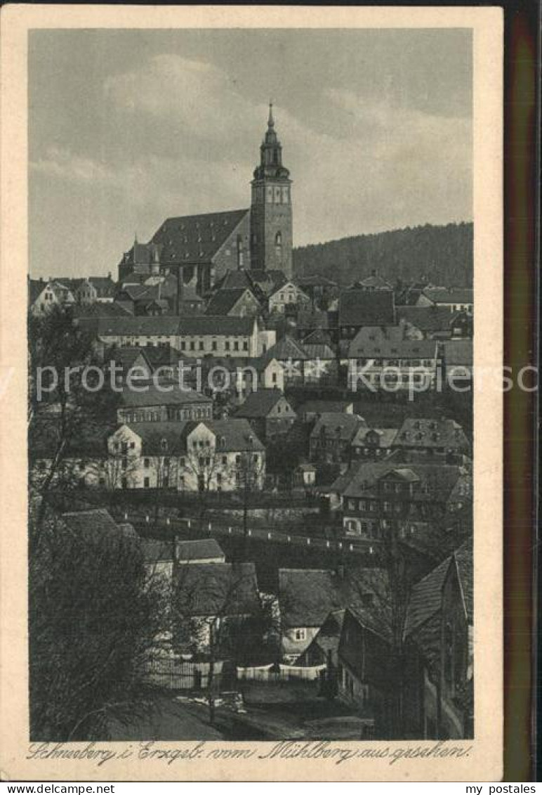 Schneeberg Erzgebirge Ortsansicht mit Kirche vom Muehlberg gesehen Kupfertiefdru