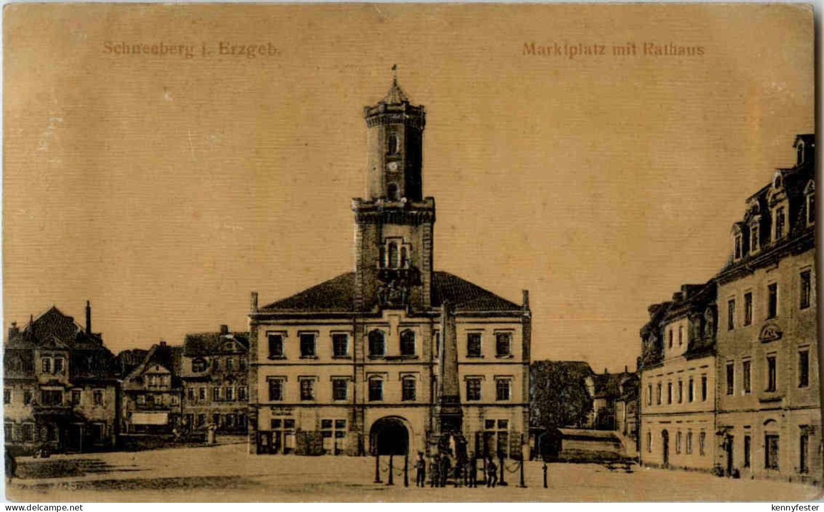 Schneeberg im Erzgebirge - Marktplatz - Prägekarte