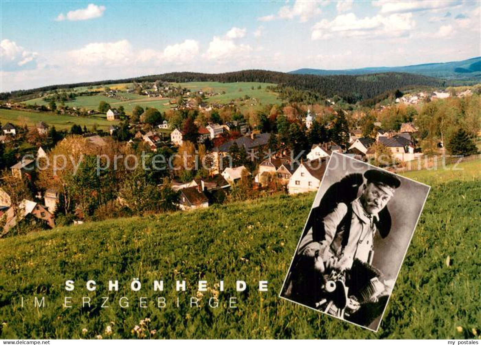 Schoenheide Erzgebirge Panorama Legendaerer Buerstenmann