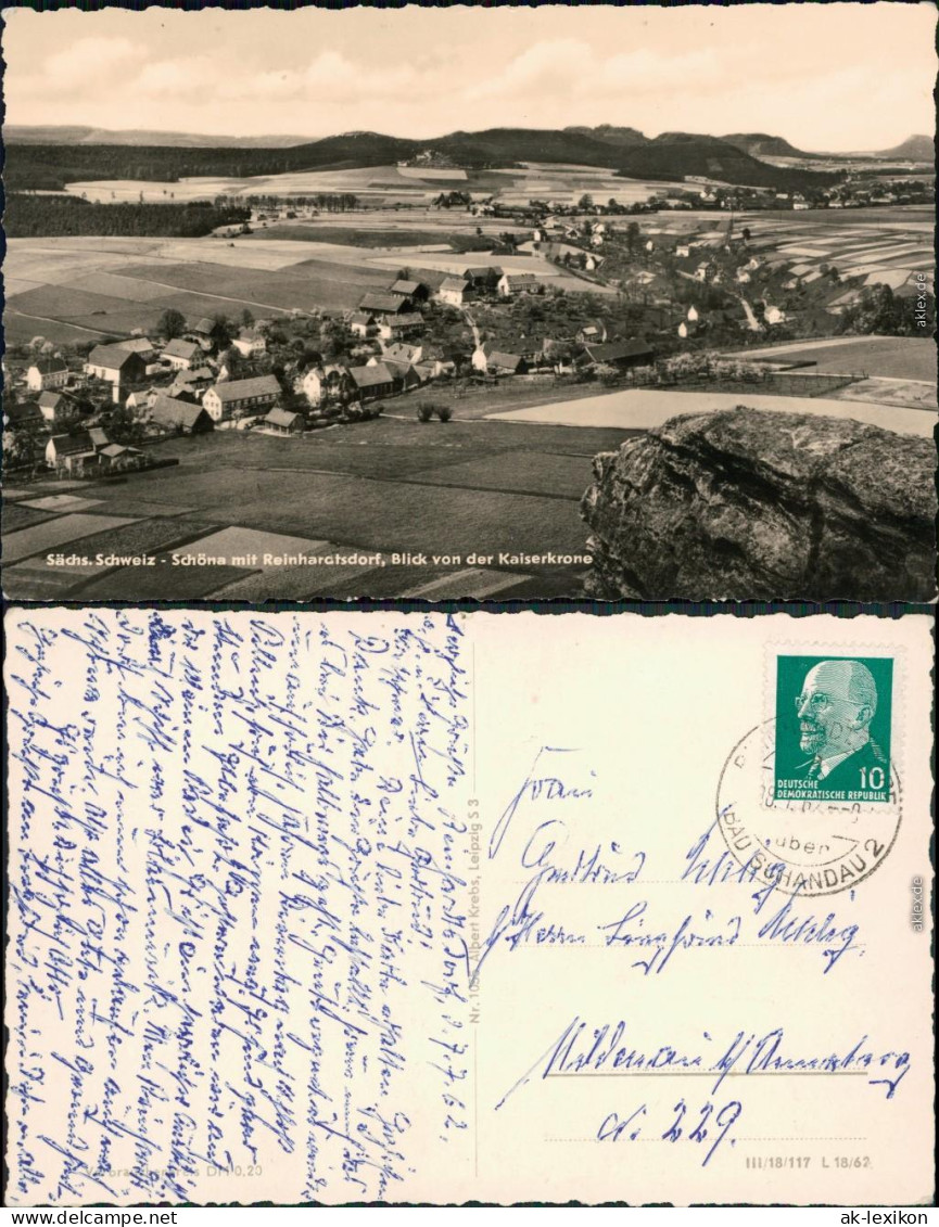 Schöna Reinhardtsdorf mit Reinhardtsdorf, Blick von der Kaiserkrone 1962