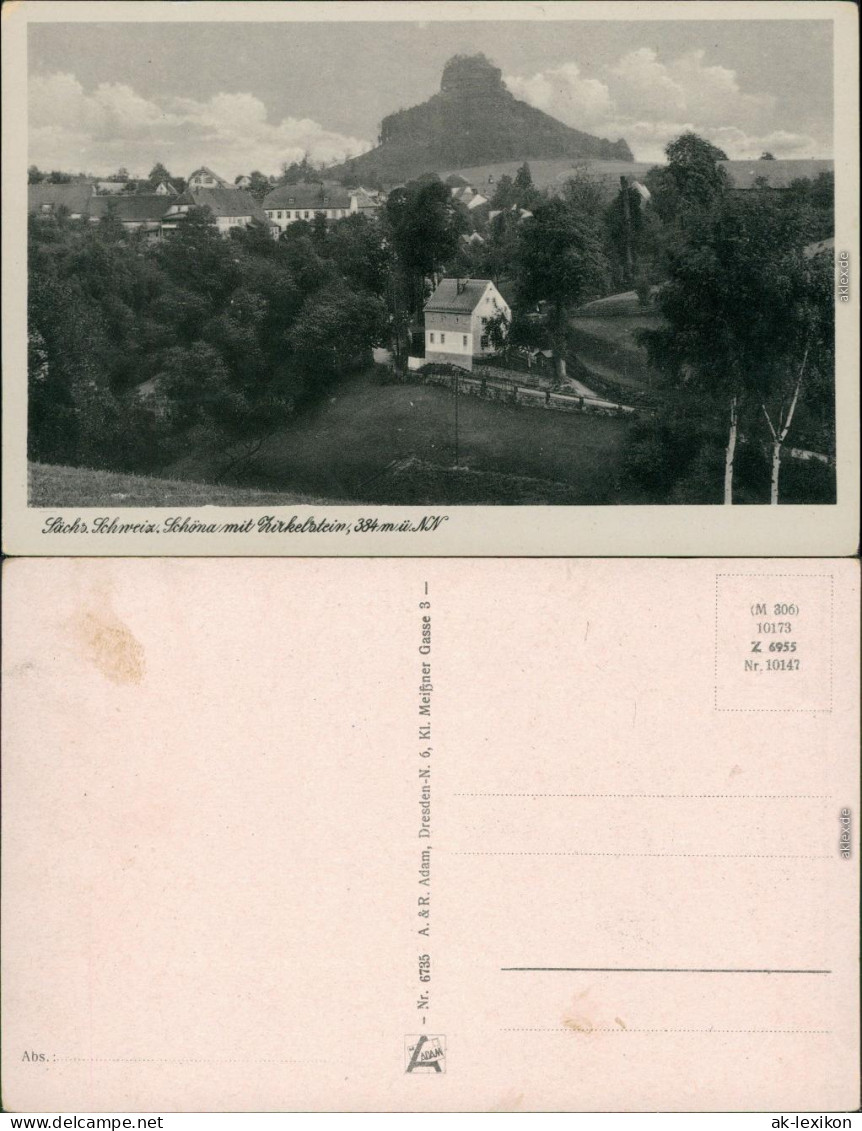 Schöna-Reinhardtsdorf-Schöna Blick auf den Ort mit Zirkelstein 1939