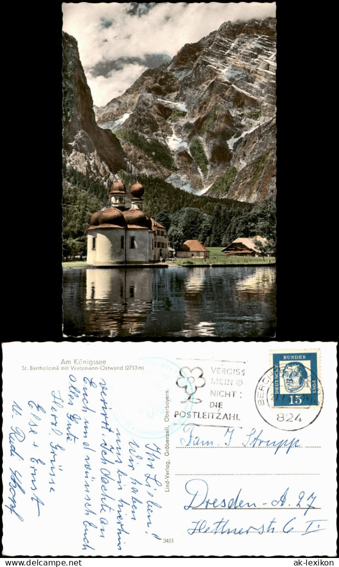 Schönau Königssee St. Bartholomä Stimmungsbild Colorfotokarte 1963