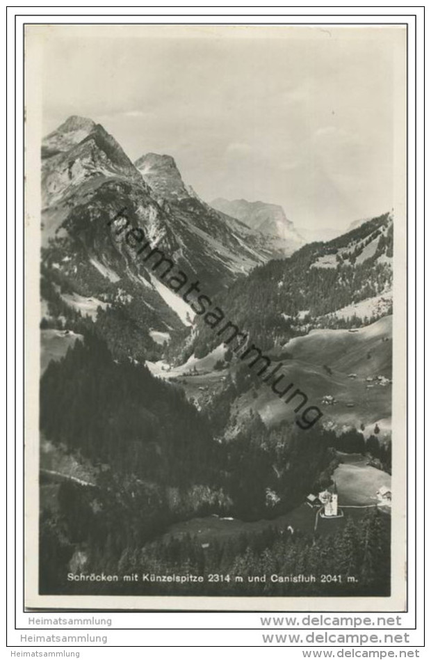 Schröcken mit Künzelspitze und Canisfluh - Foto-AK 20er Jahre