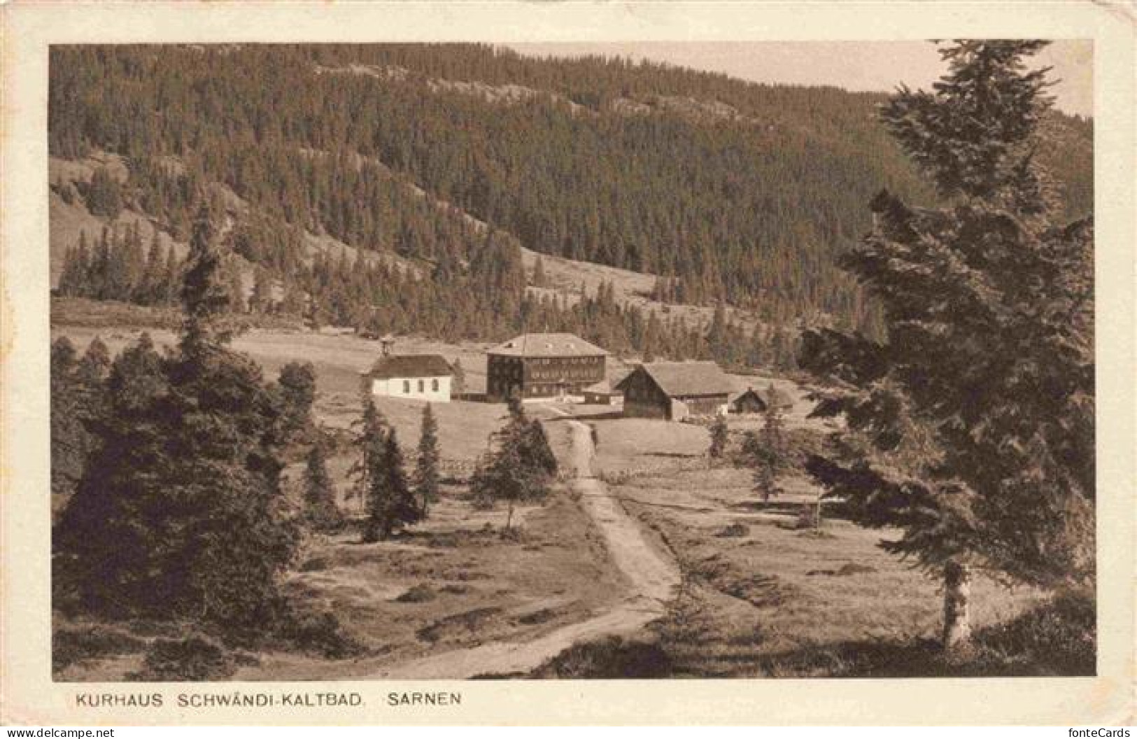 Schwaendi-Kaltbad Sarnen OW Kurhaus Schwaendi-Kaltbad Wald Weg Gebaeude Tal