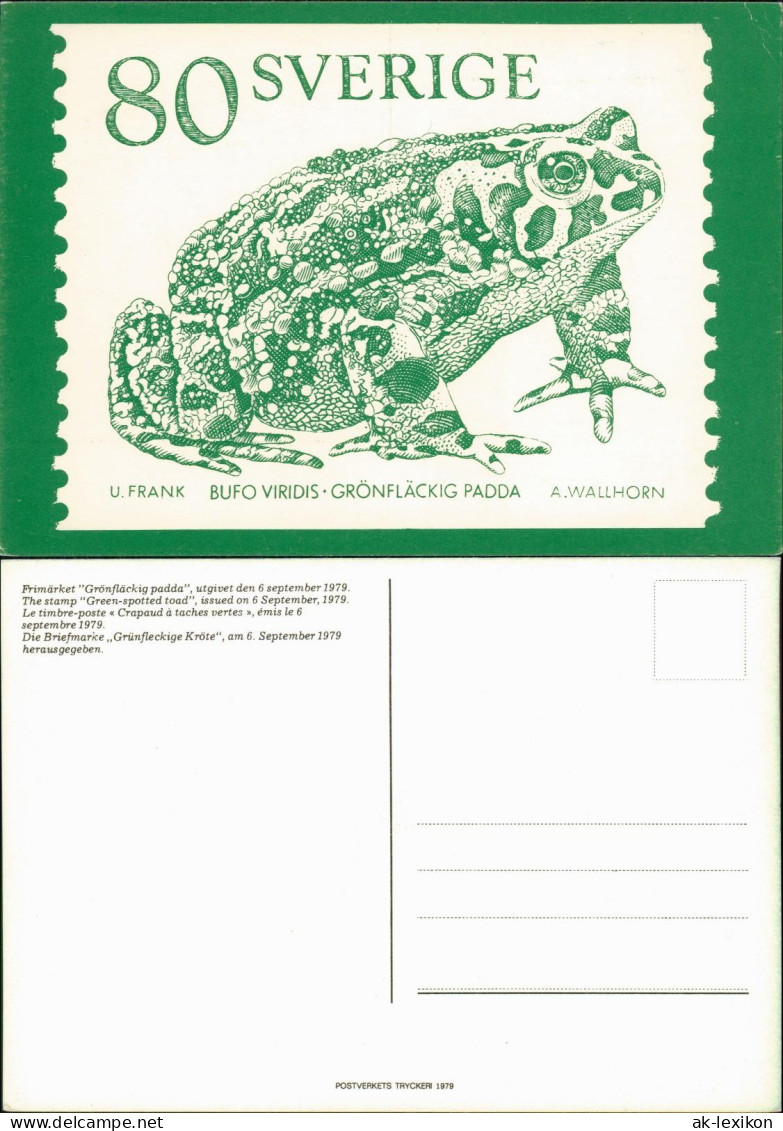 .Schweden Sverige Schweden Allgemein: Frosch auf Briefmarken Motivkarte 1979