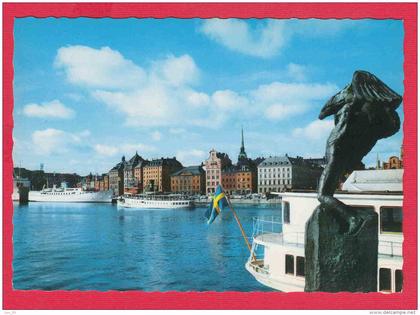215780 / Stockholm - SKEPPSBRON , STATUE MAN BIRD , PORT SHIP , Sweden Schweden Zweden Suede Svezia